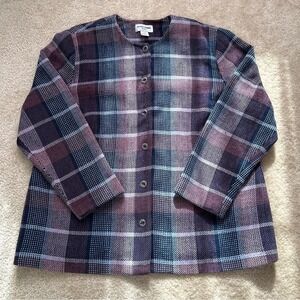 Alfred Dunner Womens Purple blue plaid Chenille Box Button Jacket Plus size 20W